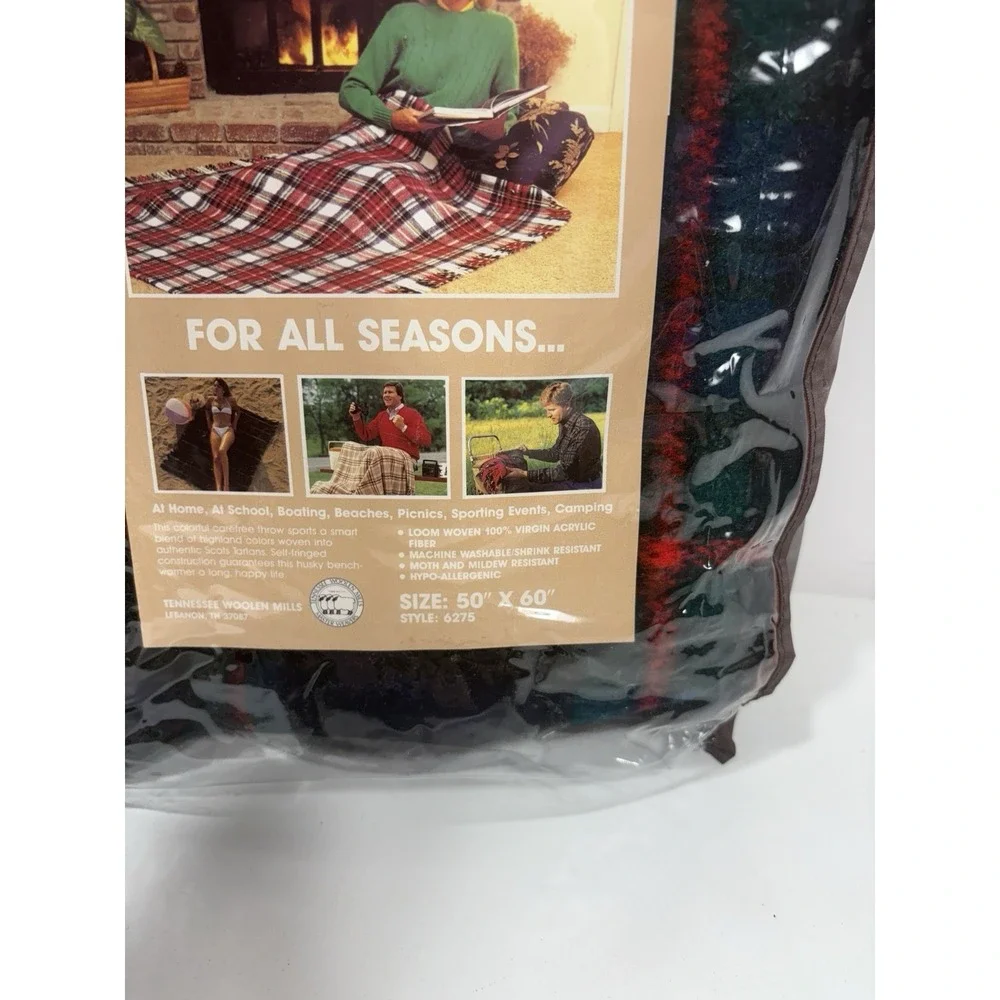 The Great Cover Up Fringe Throw Blanket JCPenney Plaid USA 50x60 Blue‎ Green Red
